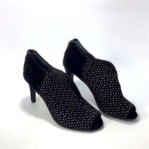 Alfani Keelise Faux Suede Black & Gold Peep Toe Booties 7